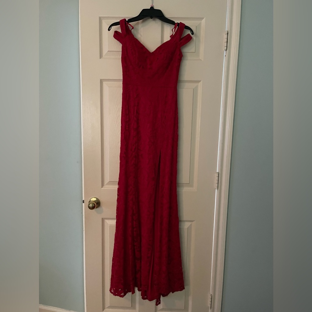 Red Lace Dress Size 1/2- High Left leg slit